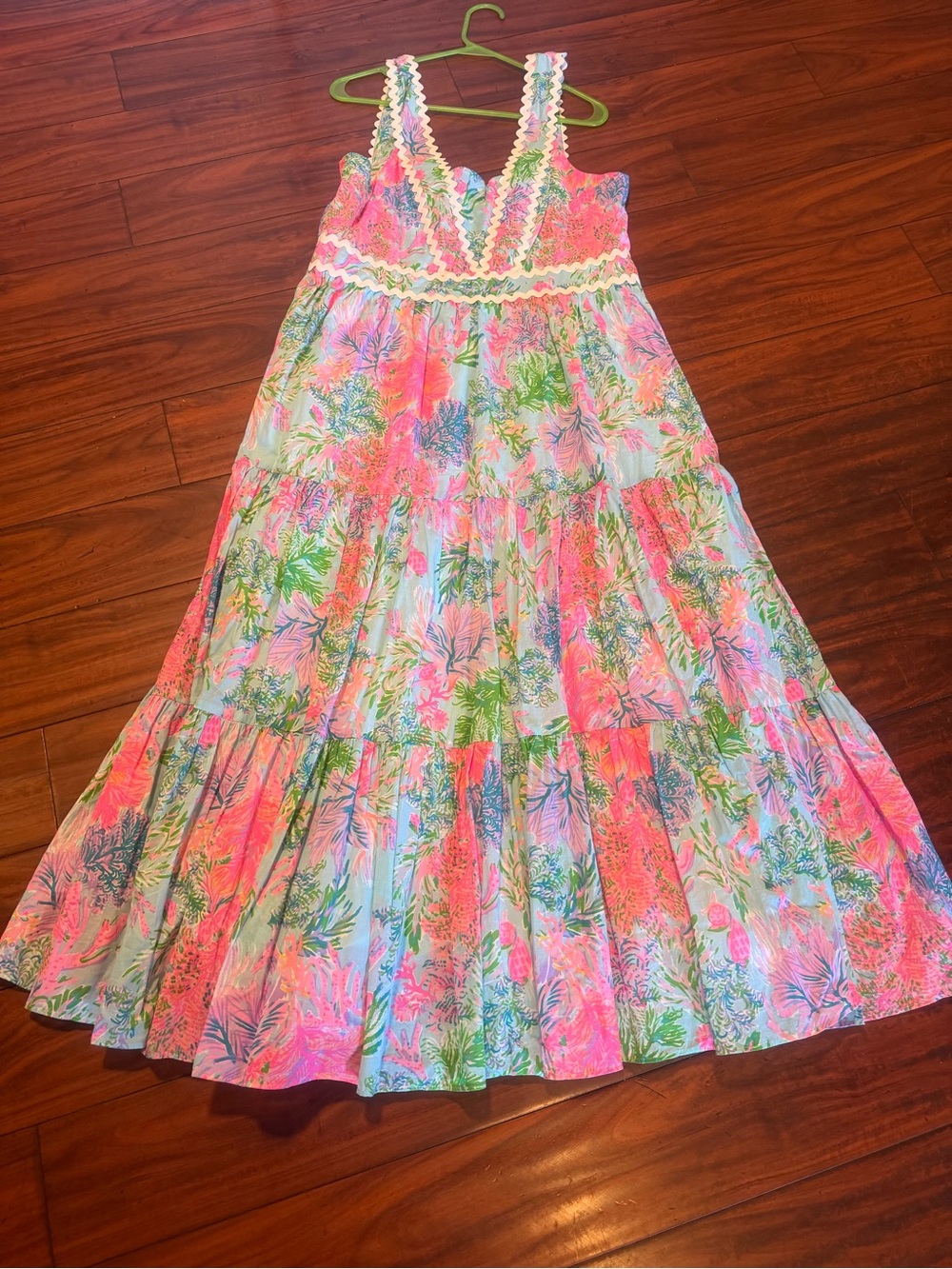 Lilly Pulitzer Sleeveless Tiered Floral Maxi in Pink, Green & Blue - Picture 12 of 14
